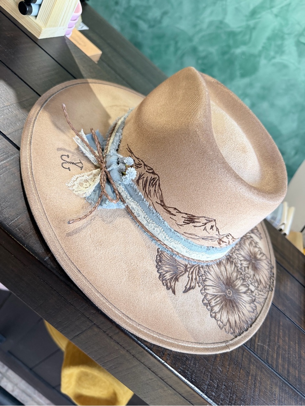 Hand Burned Mountain Floral Rancher